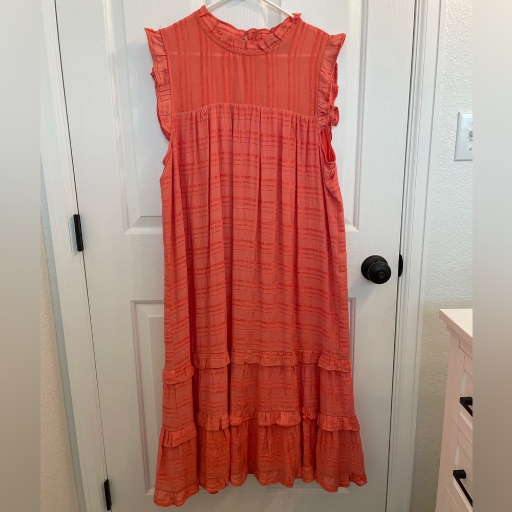 Coral Tiered Ruffle Dress